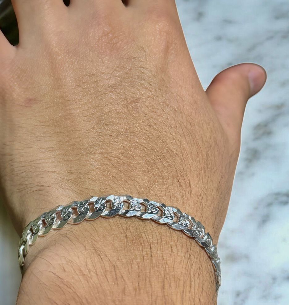 Pulsera cubana 8mm diamantada plata 925